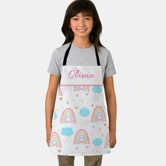 Boho rainbow pattern with clouds pastel Girls  Apron (Insitu)