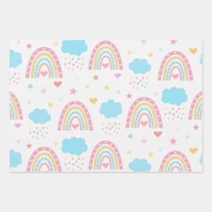Boho rainbow pattern with clouds pastel  wrapping paper sheet
