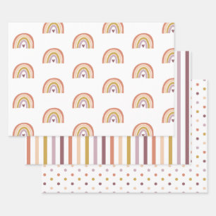 Boho Rainbow Peach Purple Baby Shower Wrapping Paper Sheet