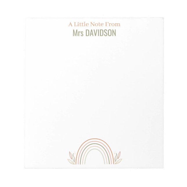 Boho Rainbow Personalised Teacher Notepad (Front)