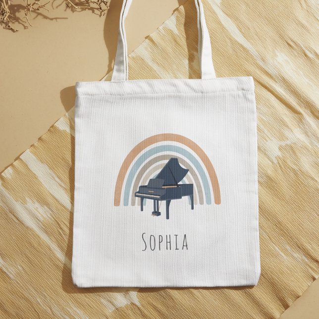 Boho Rainbow Piano Music Custom Name Tote Bag (Creator Uploaded)
