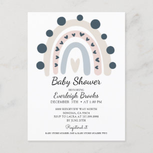 Boho Rainbow Pink Baby Shower Invitation Postcard