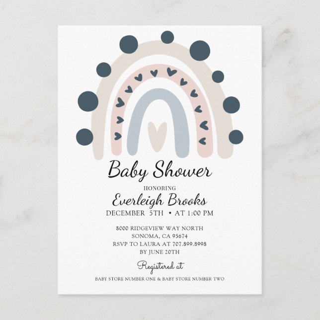 Boho Rainbow Pink Baby Shower Invitation  Postcard (Front)