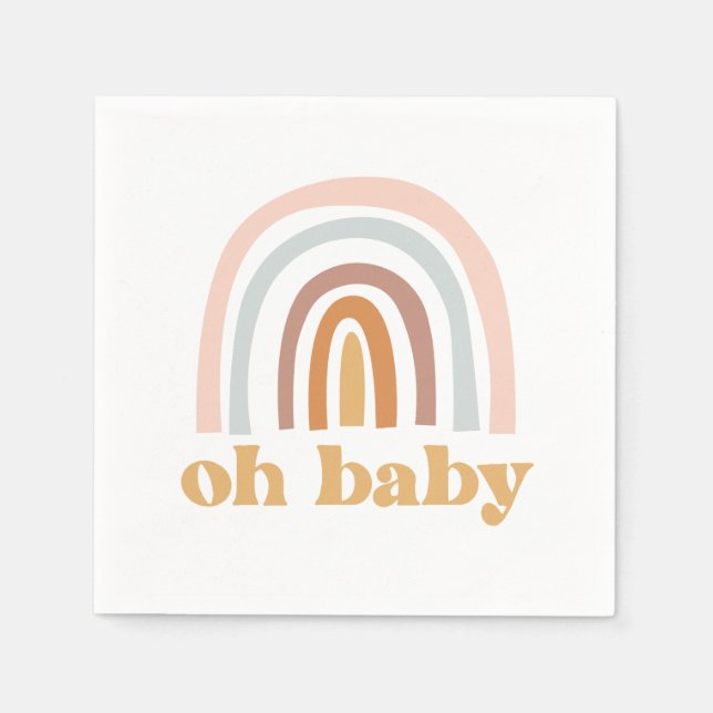 Boho Rainbow pink Baby Shower Napkin (Front)