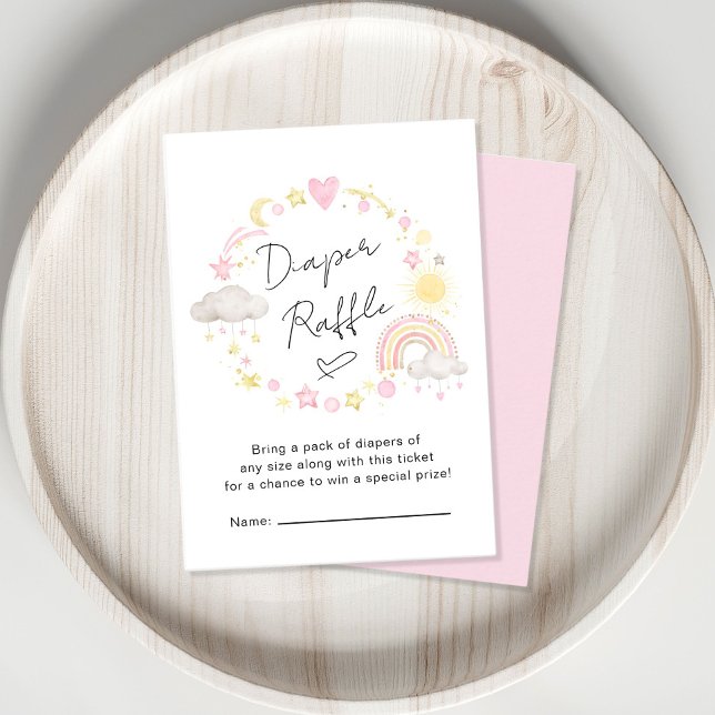 Boho Rainbow Pink Diaper Raffle Baby Girl Shower Enclosure Card (Creator Uploaded)