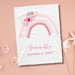 Boho Rainbow Pink Floral Flowers Baby Blanket Gift