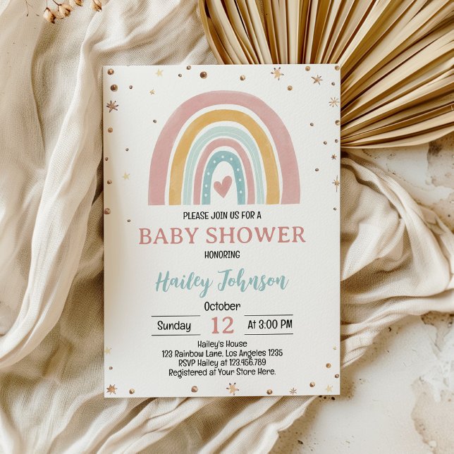 Boho Rainbow Pink Girl Baby Shower Invitation (Creator Uploaded)