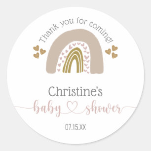 Boho Rainbow Pink Heart Baby Girl Shower Thank You Classic Round Sticker
