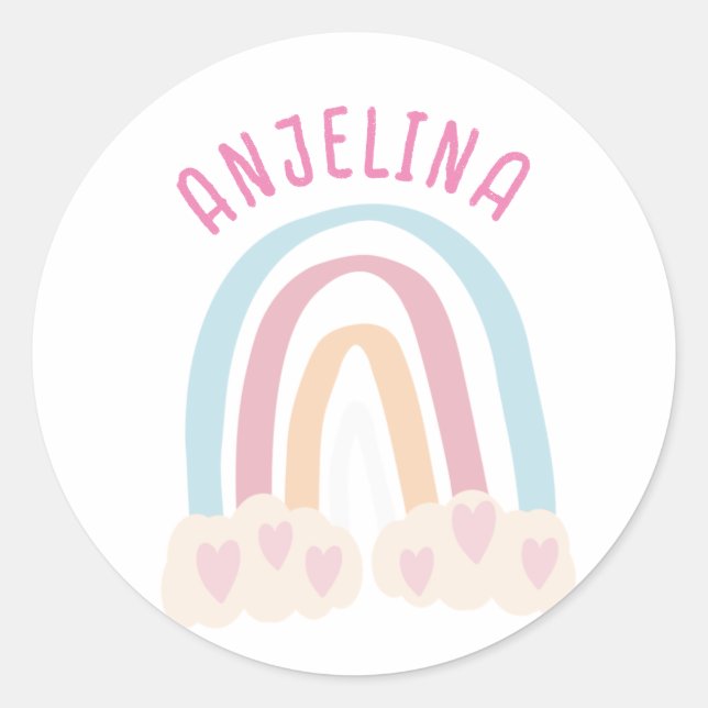 Boho rainbow pink kids name sticker (Front)