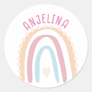 Boho rainbow pink kids name sticker