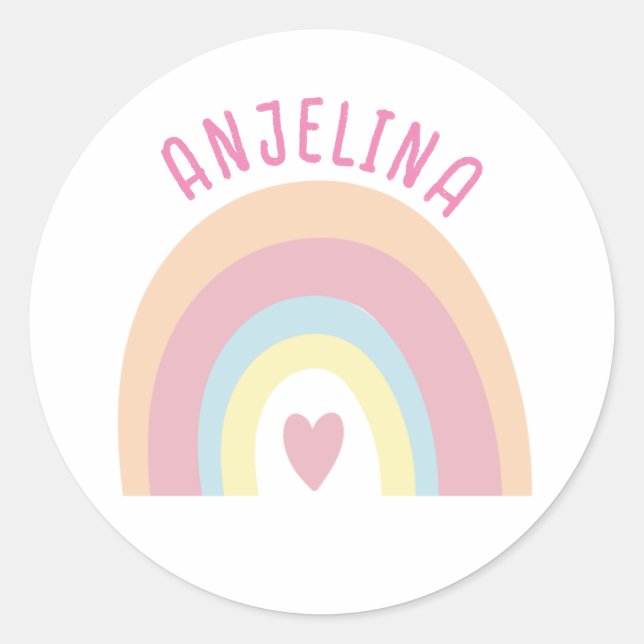 Boho rainbow pink kids name sticker (Front)