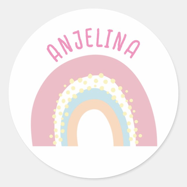 Boho rainbow pink kids name sticker (Front)