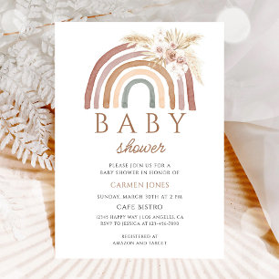 Boho Rainbow Pink Pampas Baby Shower Invitation