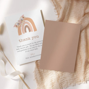 Boho Rainbow Pink Pampas Grass Baby Shower Thank You Card