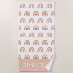 Boho Rainbow Pink Pastel Personalised Kids Beach Towel