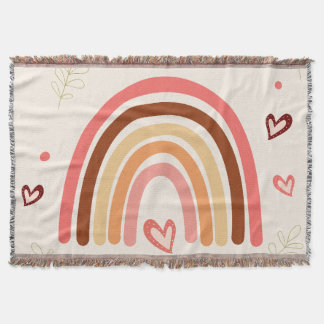 Boho Rainbow Polka Dots and Harts Neutral Colour Throw Blanket