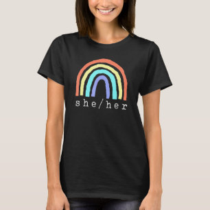 Boho Rainbow Pronouns She Her Pride Lbgtqia T-Shirt