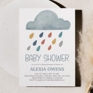 Boho Rainbow Raincloud Rain Minimal Baby Shower Invitation