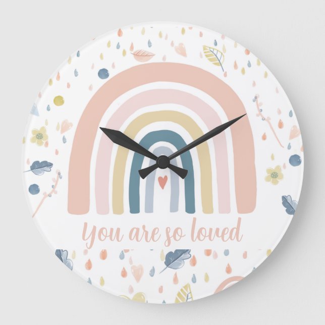 Boho Rainbow & Raindrops Nursery Clock (Front)