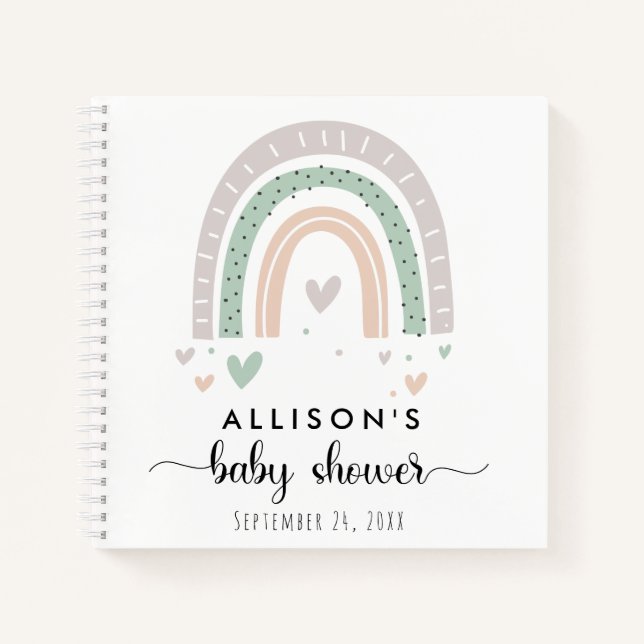Boho Rainbow Sage Baby Shower Guest Book (Front)