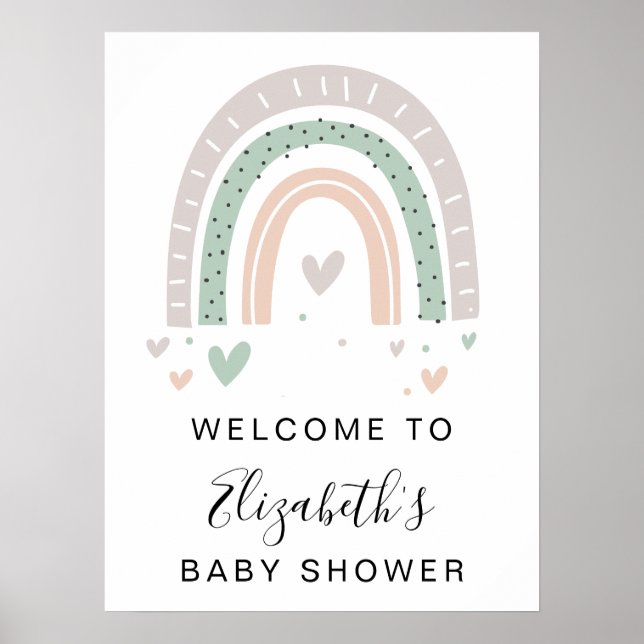 Boho Rainbow Sage Baby Shower Welcome Poster (Front)