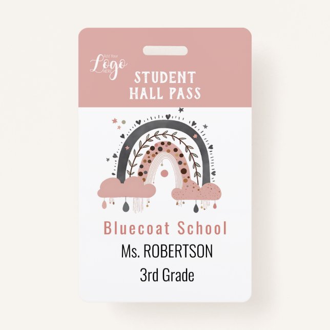 Boho rainbow School teacher or student pass ID Badge (Front)