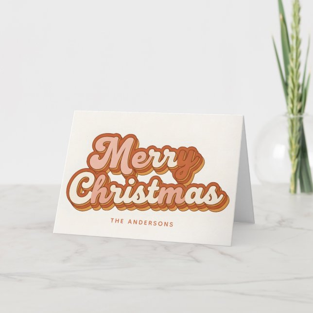 Boho Rainbow Script Merry Christmas Holiday Card (Front)