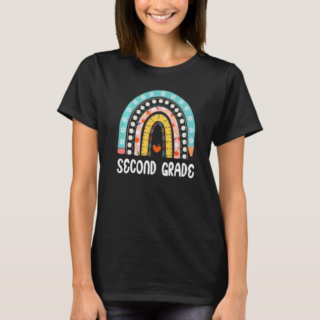 Boho Rainbow Second Grade Student Teacher T-Shirt (Front)