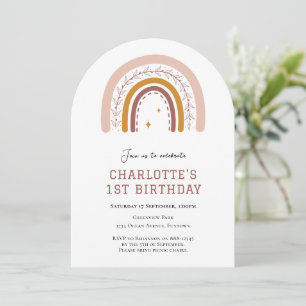 Boho Rainbow simple 1st birthday invitation