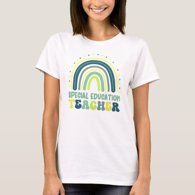Boho Rainbow Special Education teacher green blue T-Shirt (Front)