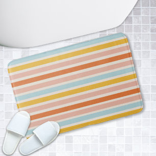 Boho Rainbow Stripe Pink Red Blue Yellow Bath Mat