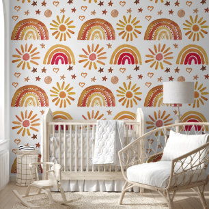 Boho Rainbow Sun Baby Girl Kids Wallpaper