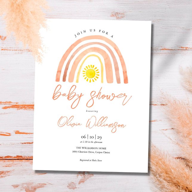 Boho Rainbow Sun Baby Shower Invitation Postcard (Creator Uploaded)