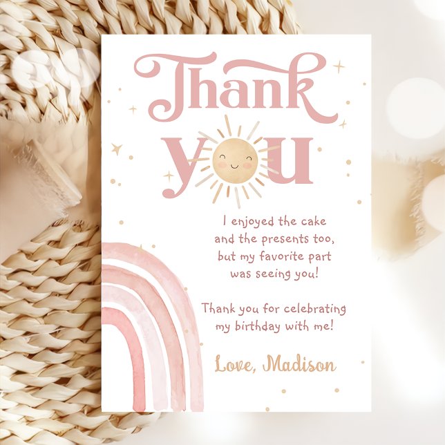 Boho Rainbow Sunshine Birthday Thank You Card (Creator Uploaded)