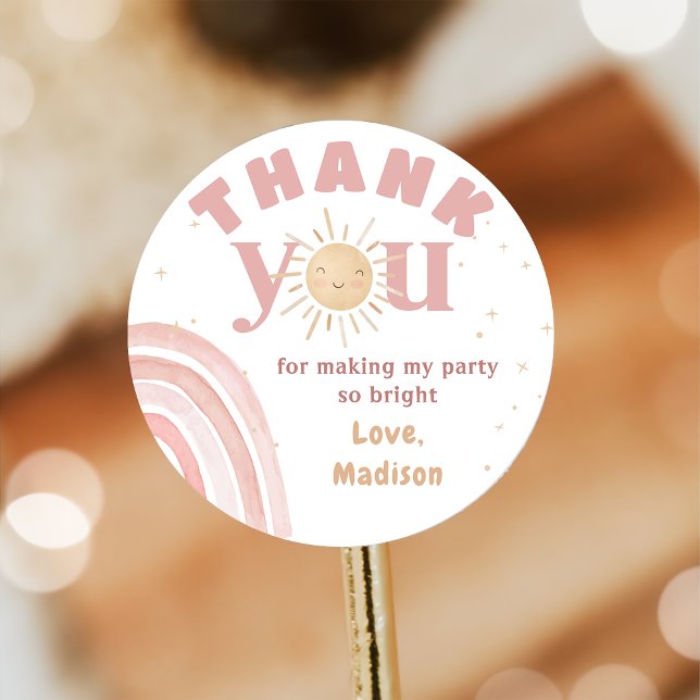 Boho Rainbow Sunshine Pink Birthday Sticker (Creator Uploaded)