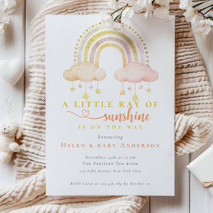 Boho Rainbow Sunshine Pink Girl Baby Shower Invitation