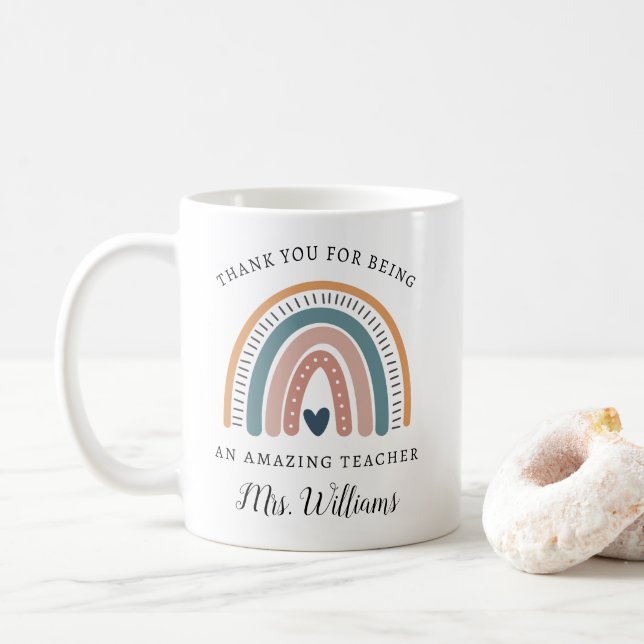 Boho Rainbow Teacher Appreciation Name Mug Gift (With Donut)