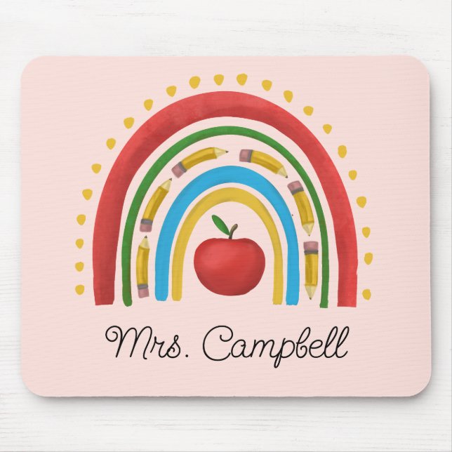 Boho Rainbow Teacher Christmas Gift Custom Name  Mouse Pad (Front)