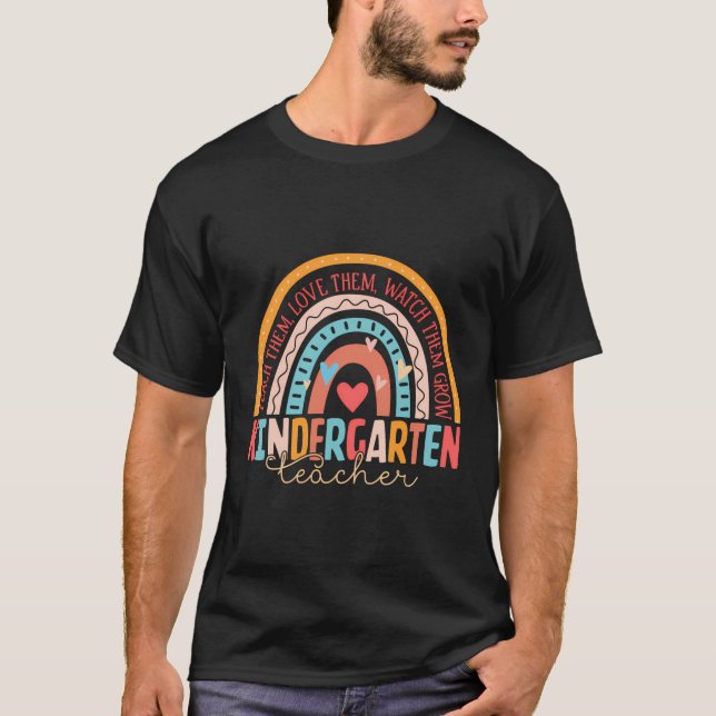 Boho Rainbow Teacher Team Kinder Garten Squad Back T-Shirt (Front)