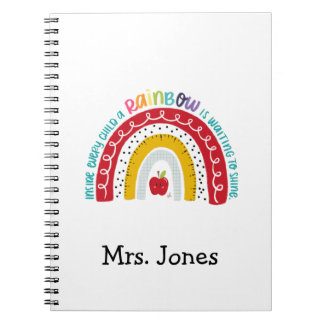 Boho Rainbow Teachers Notebook, Gift for Teacher Notebook