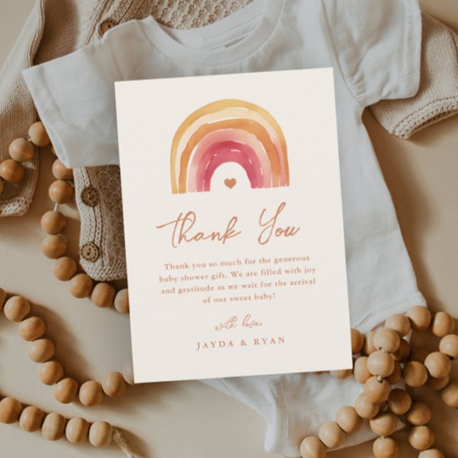 Boho Rainbow Terracotta Baby Shower Thank You Card (Boho Rainbow Baby Shower Thank You Card.)