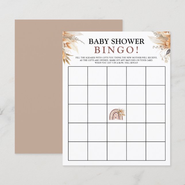 Boho Rainbow Theme | Baby Shower Bingo Game (Front/Back)