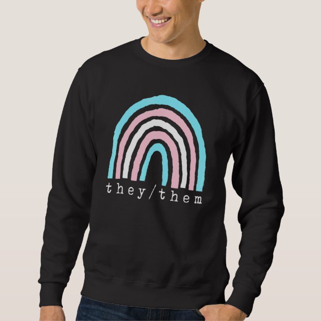 Boho Rainbow Trans Pronouns They Them Pride Lbgtqi Sweatshirt (Front)