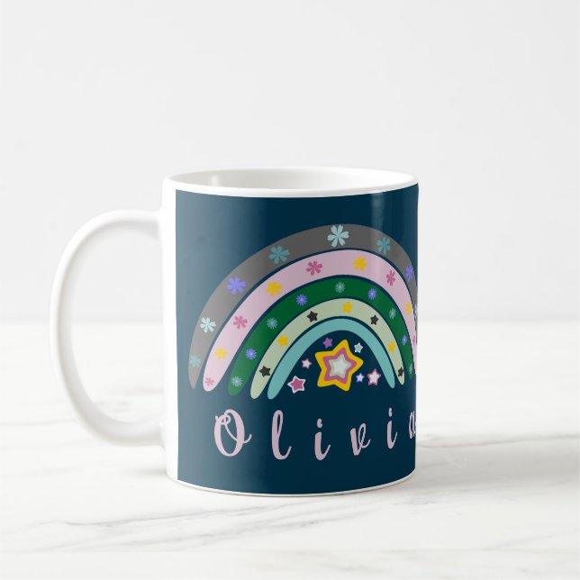 Boho Rainbow Trendy with Personalised Name  Coffee Mug (Left)