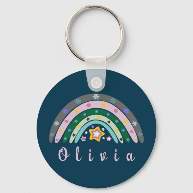 Boho Rainbow Trendy with Personalised Name Key Ring (Front)