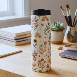 Boho Rainbow Tumbler Earthy Botanical Travel mug
