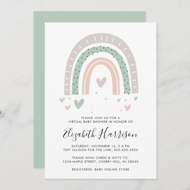 Boho Rainbow Virtual Baby Shower Invitation (Front/Back)
