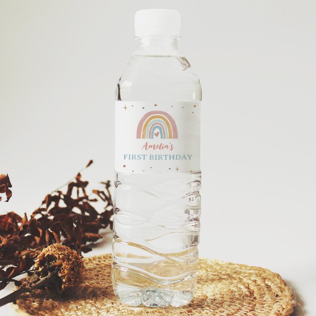 Boho Rainbow Water Bottle Label Birthday Party (Creator Uploaded)