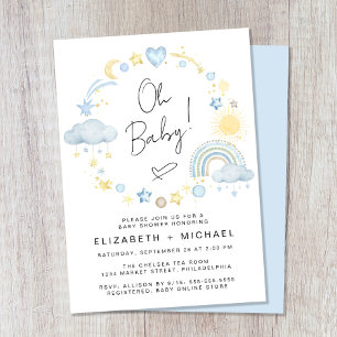 Boho Rainbow Watercolor Baby Boy Couples Shower Invitation