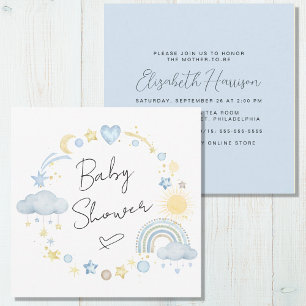 Boho Rainbow Watercolor Baby Boy Shower Invitation